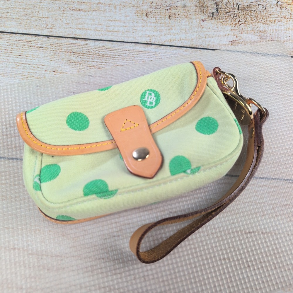 Dooney & Bourke Vintage Polka Dot Canvas Wristlet Pouch Lime Green Made in USA